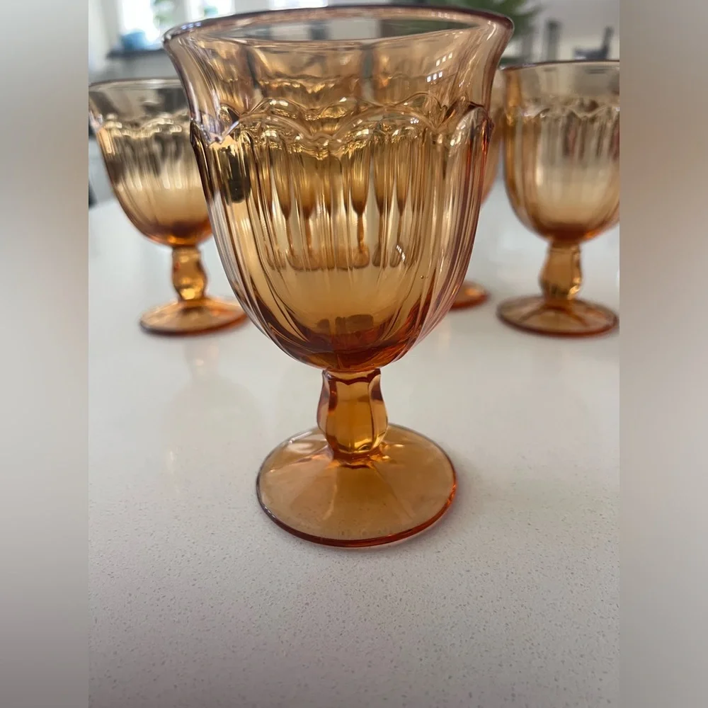 Vintage‎ Noritake Water Goblets Provincial Amber 5.75” Japan Set of 5